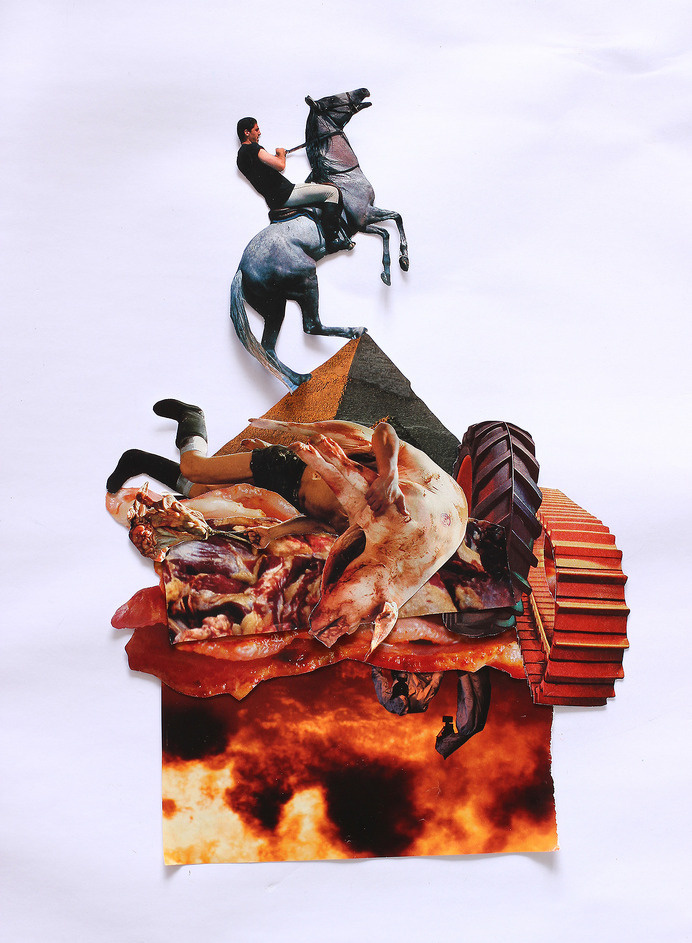 Steliot Seidal, Plausible Dream #2 (Clocking Doom), 2014. Digital Photograph of hand-cut printed images from various sources.