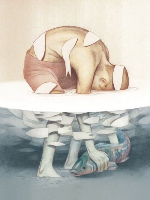 Seeking Substance by Ashley Mackenzie #submerged #substance #illustration #carp #painting #fishing #underwater