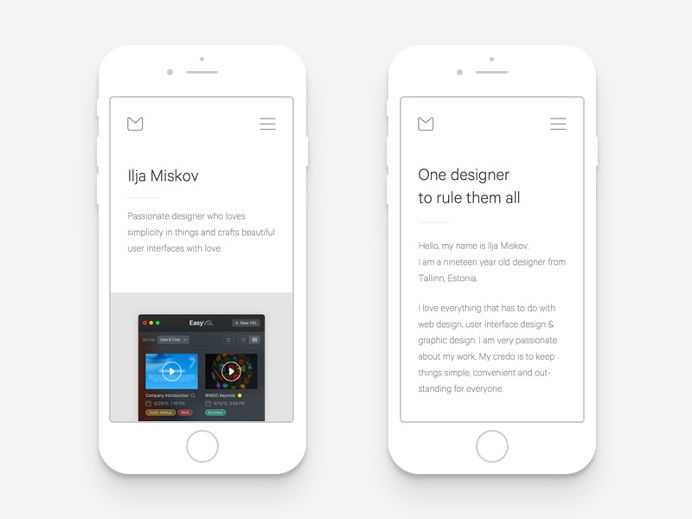Portfolio Mobile Version, Ilja Miskov #UI