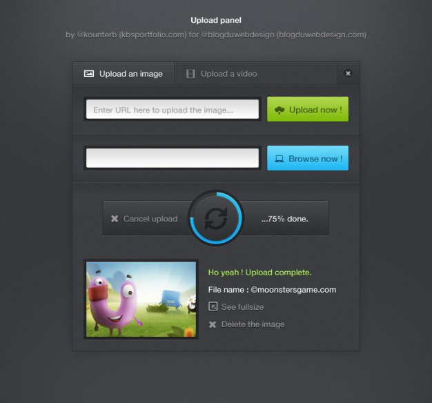 Upload interface panel with progress bar Free Psd. See more inspiration related to Video, Bar, Psd, Progress bar, Material, Progress, Interface, Panel, Upload, Horizontal and Psd material on Freepik.