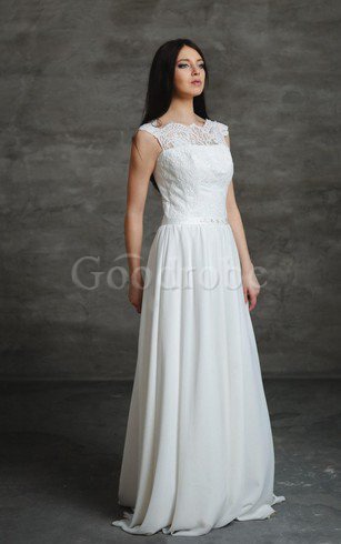 Robe de mariée avec perle en plage avec chiffon de traîne courte ligne a
