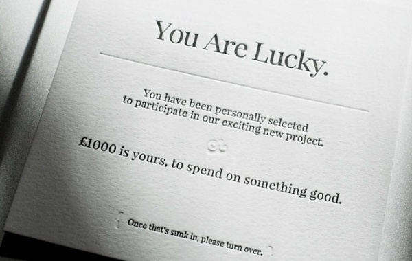 HUH. - Have £1,000 - Just For Being Good #print #charity #letterpress #lucky
