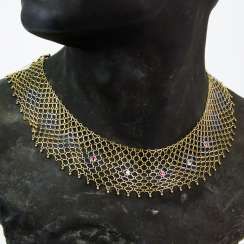 Elaborate Designer choker with diamonds and rubies, yellow gold/white gold 585, one of a kind