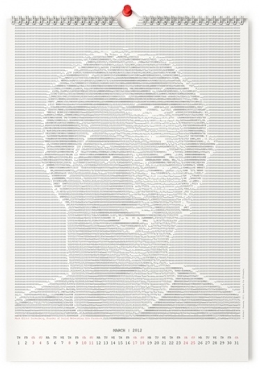 Calendar 2012 on the Behance Network #calendar #code #ascii #symbols