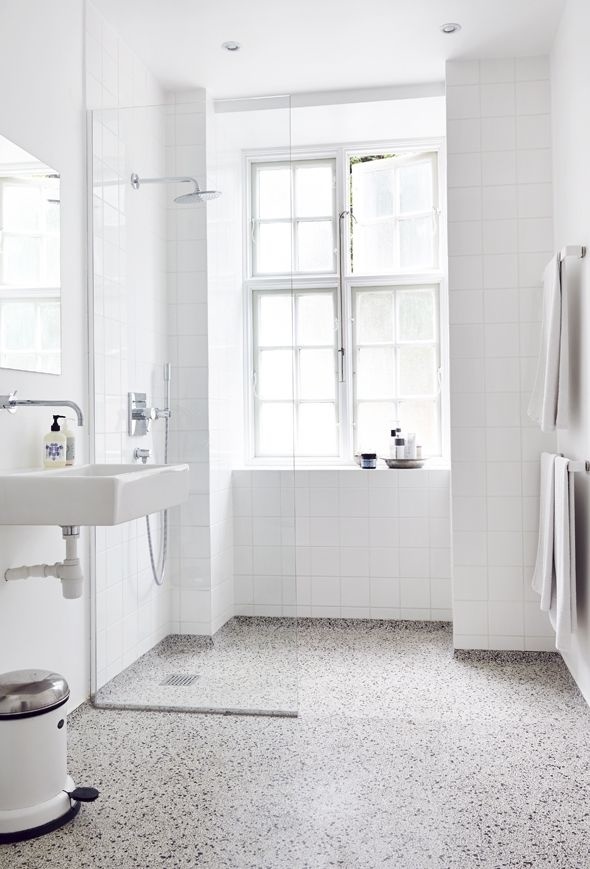 White Bathroom With Terrazzo Floor Interiordesign Minimal White Bathroom With Terrazzo Floor Interiordesign Minimal
