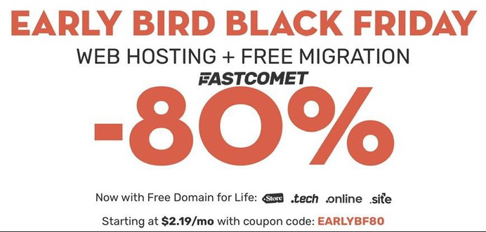 𝐁𝐈𝐆 𝐒𝐚𝐥𝐞 𝐎𝐅𝐅𝐄𝐑: It Only Happens Once a Year! EARLY #BLACKFRIDAYDeals at #FastComet. Upto 80% OFF #WEBsiteHOSTING + #FREEDomain for life: https://cutt.ly/uwQH9cgt 
80% OFF on all #Shared/#WordPress/#Ecommerce #Hosting.
30% OFF on #Cloud #VPS/#DedicatedServer.

NOW WITH FREE #DOMAIN FOR LIFE, FREE #WEBSITETRANSFER, #SEO Tools, #cPanel, #NVMe #SSD, #CDN & #SSL ON ALL PLANS: https://www.updatedreviews.in/fastcomet-black-friday 
