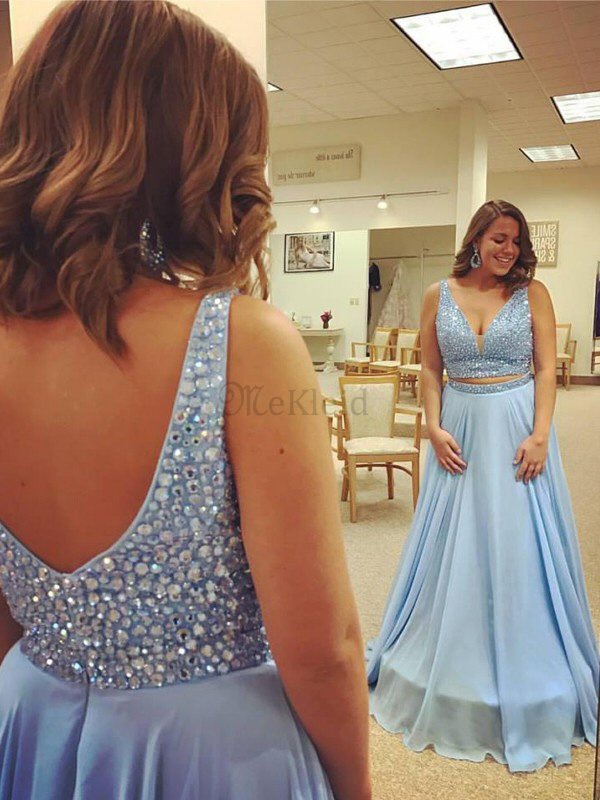 Reißverschluss Prinzessin V-Ausschnitt Bodenlanges Ballkleid in Übergröße