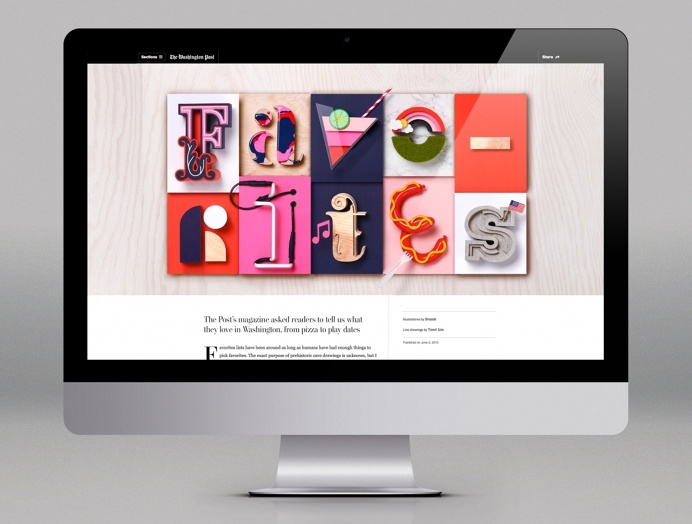 Washington Post is one of the biggest newspapers in the U.S. When they started planning for their readers Favorite's Issue they wanted som #colourful #washington #tactile #design #graphic #header #snask #colorful #handmade #web #typography