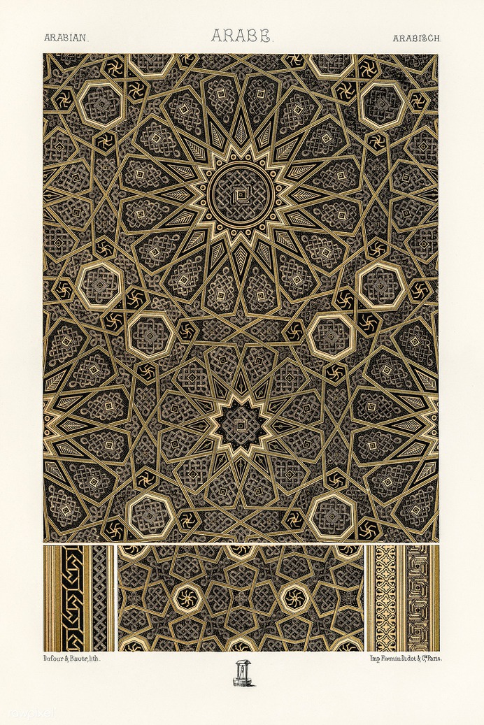 Arabian pattern from L'ornement Polychrome (1888) by Albert Racinet (1825–1893). Digitally enhanced from our own...