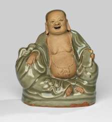 Rare Longquan-figure of Budai with his bag shown sitting #Sets #Teasets #Porcelainsets #Antiqueplates #Plates #Wallplates #Figures #Porcelainfigurines #porcelain