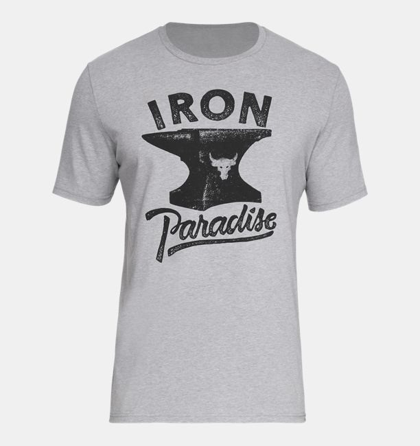 Men's Project Rock Iron Paradise Short Sleeve T-Shirt, STEEL LIGHT HEATHER, , STEEL LIGHT HEATHER, Click to view full size