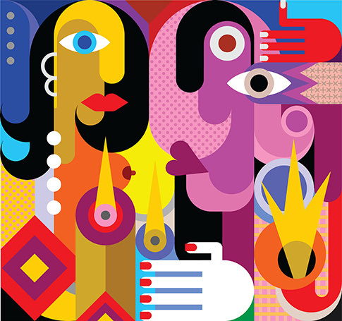 Man and Woman - vector illustration. Romantic meal. #abstract #vector #couple #graphic #people #portrait #art #music