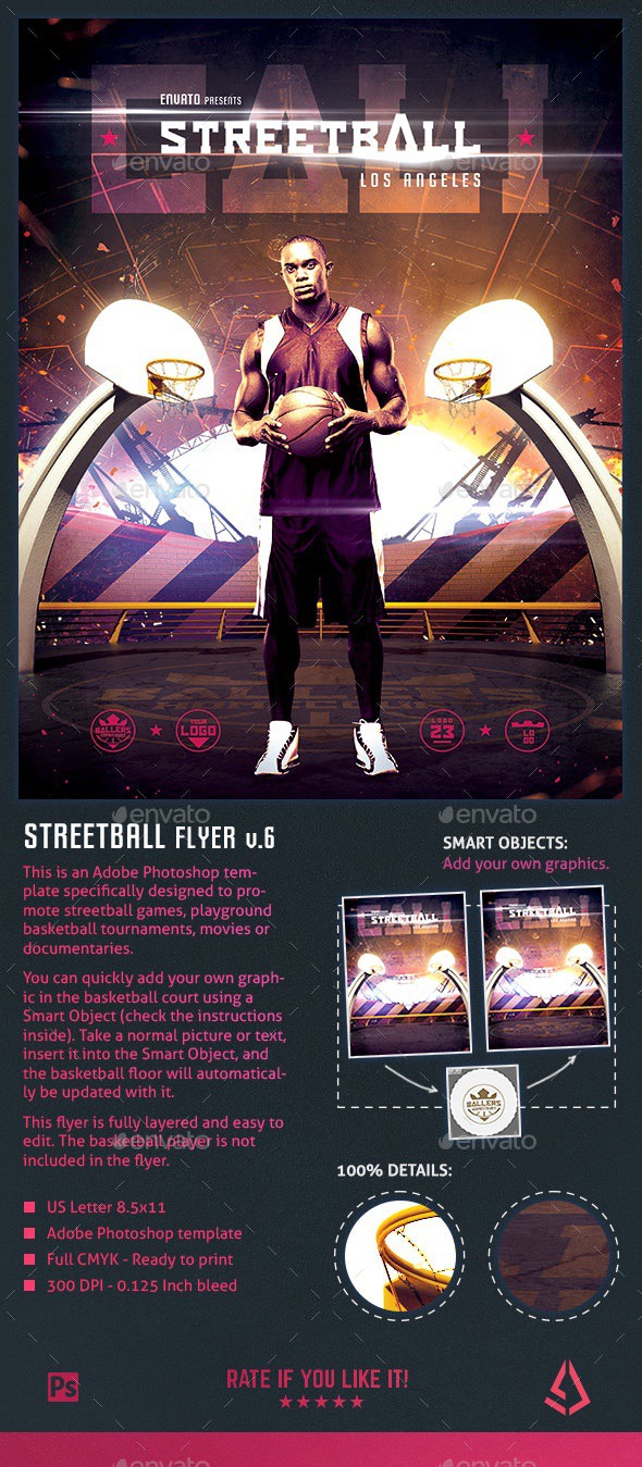 Streetball Flyer Template - Playground Basketball Poster v6 - Sports Events