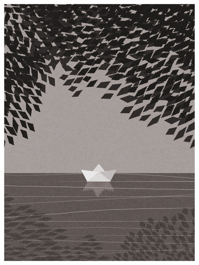 summer day #lake #illustration #boat #summer #day #mood #paper