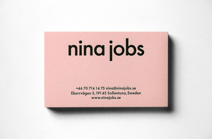 Logotype and pink board business card for industrial designer Nina Jobs designed by BVD #vv