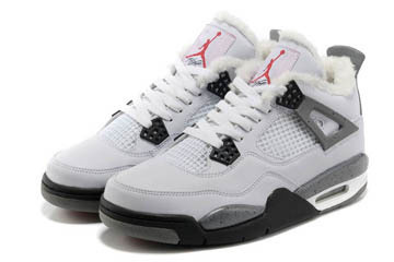 Fur Lining Shoes with White & Grey Color Michael Retro Jordan 4 #shoes