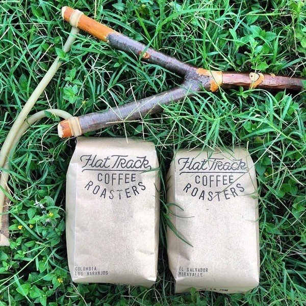 Flattrack Coffee | Colombia Los Naranjos and El Salvador Miravalle on bar and in retail bags. Swing by the shop or order online. flattrackco #packaging #coffee