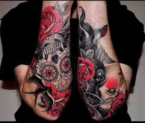 tattoo, skull, flower, tattoos, and sugar image inspiration on  Designspiration