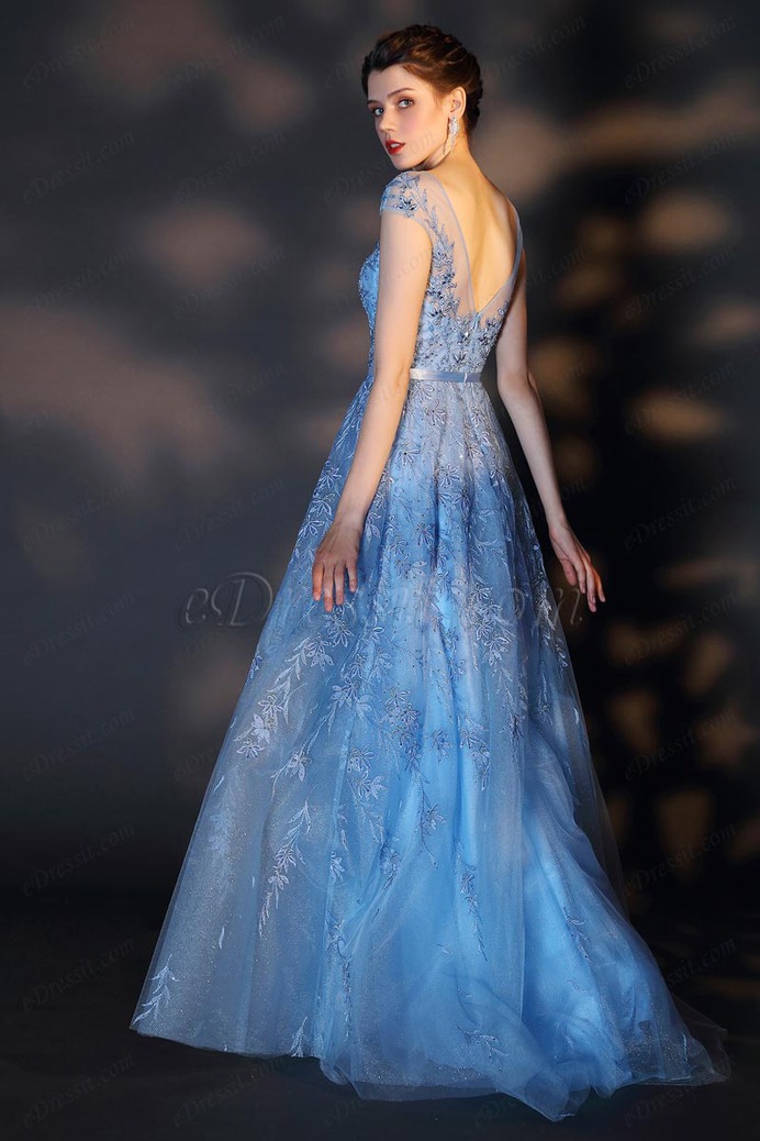 eDressit Elegant Cap Sleeveless Lace Applique Formal Dress (02204105)