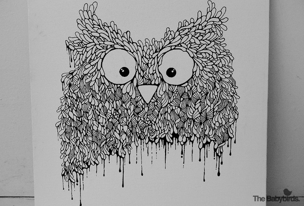 owl02 #white #owl #& #black #birds #illustration