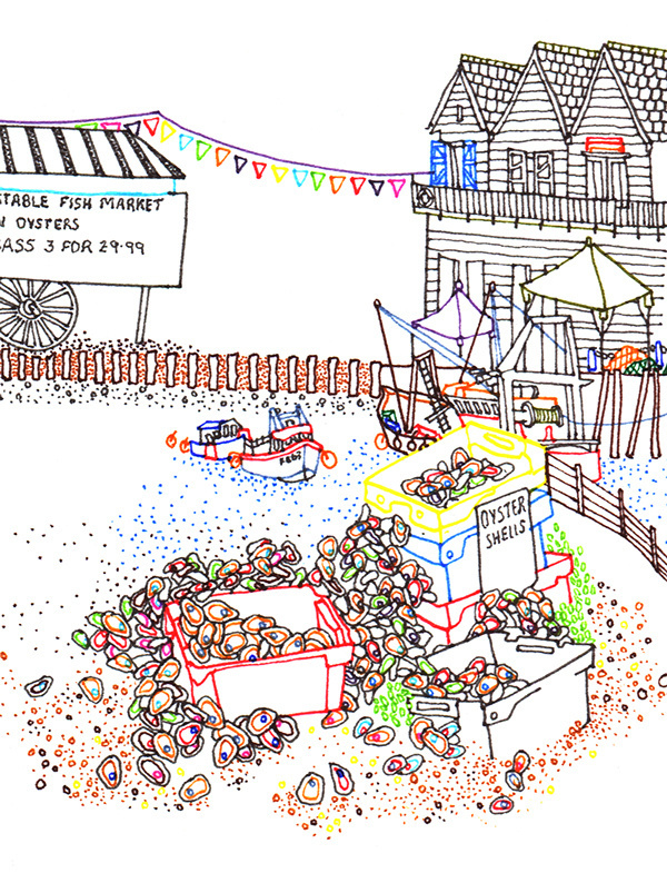 Sketch book : Travel illustrations on Behance, by rooftop illustrations Whitstable illustration #british #foraging #town #huts #sea #whitstable #kent #fishermens #holiday #oysters #beach