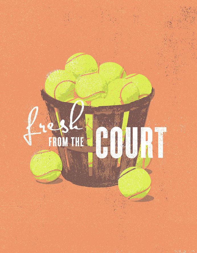 FAMILY_CIRCLE_CUP_PEACH_BALLS_J_FLETCHER_DESIGN #illustration #tea #tennis #poster