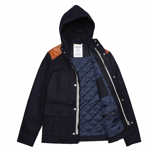 Hooded jacket made of heavy weight wool from Italy. Featuring leather shoulder patches and chambray lining. Made in Europe. - Norse Projects #fashion #jacket