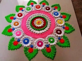 3-D Colourful Flower Rangoli Design