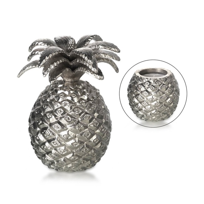 Jar Pineapple Silver With Wax Aluminium 16.5cm x 11cm