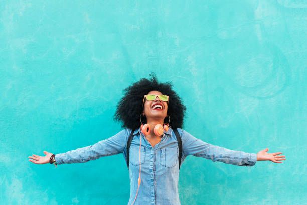 Portrait of beautiful afro american woman having fun.