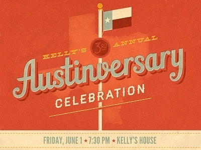 Dribbble - 3rd Annual Austinversary by Jacob Etter #invitation #print #promotional #orange #texas #typography