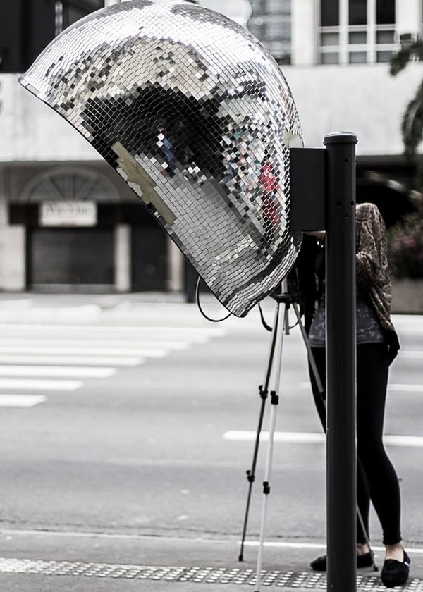 Half disco ball creative phone booth #phone #public #booth #art #street #exterior #telephone