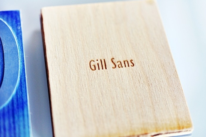 Gill Sans Type Specimen by Niermala B. Timmers www.niermalatimmers.com #print #engraving #press #wood #stichting #booklet #paper #font #ink #rubber #design #book #laser #cutting #lasercut #bleu #type #stamp #specimen #letterpress #orange #engravement #typography #gill #timmers #carving #sans #graphic #niermala #bookbinding