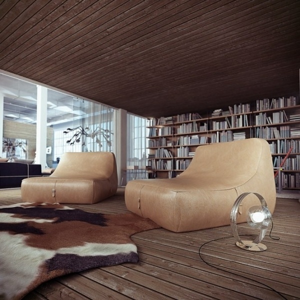 Industrial Loft #interior #loft #design #wood #industrial #bookshelf