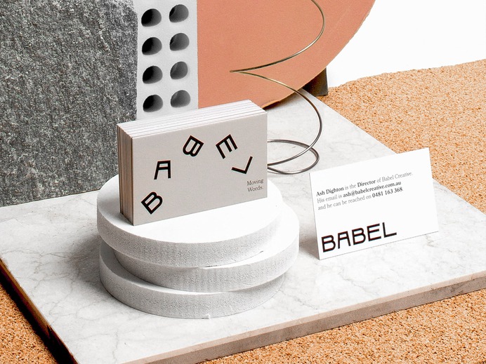 Babel Branding - Mindsparkle Mag DSR Branding designed the branding for Babel – a studio specialising in creative writing. By "Moving Words" babel help their clients communicate with greater conviction. #logo #packaging #identity #branding #design #color #photography #graphic #design #gallery #blog #project #mindsparkle #mag #beautiful #portfolio #designer