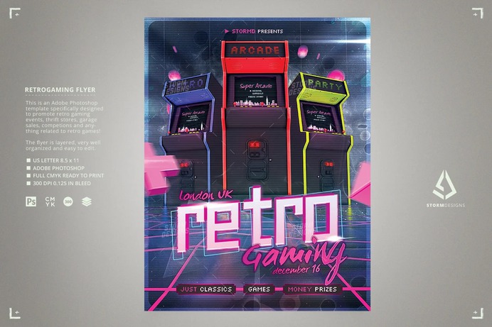 80s Retro Gaming Night Flyer Template
