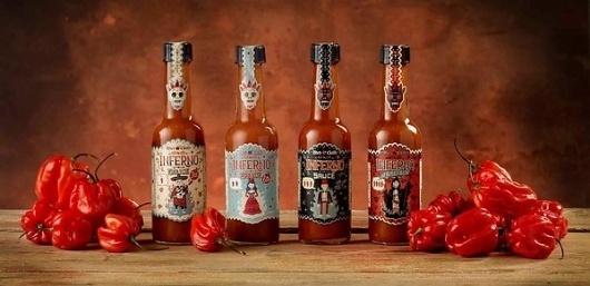 INFERNO chilli #pepper #sauce #packaging #mexican #illustration #latin #spicy #skull