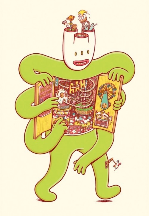 "What's Inside?" – Character Designs by Brosmind #bizarre #design #illustration #surreal #open #character #green