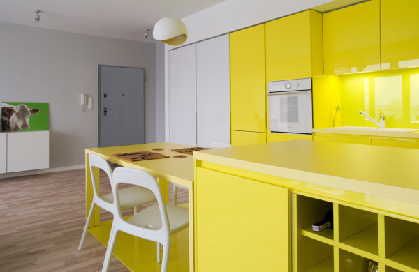 Cheerful Apartment in Krakow by PERA studio Photo #interior #design #yellow #decor #kitchen #deco #decoration