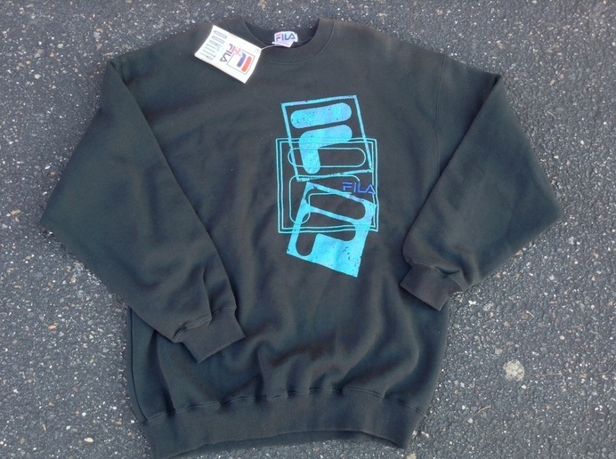 Fila Black/Teal crew | Vintage Cop Shop #fila #vintage #crewneck