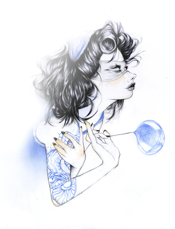 Behance :: Editing work in progress #sexy #pink #snake #hair #women #illustration #drawn #tattoos #pencil #hand
