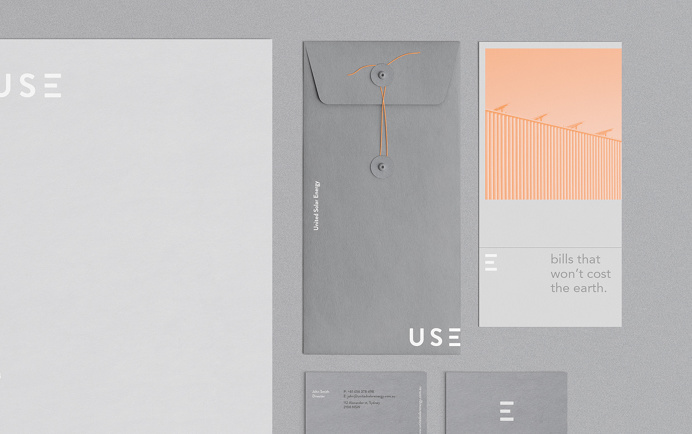 United Solar Energy branding grey orange logo logotype use print stationery mindsparkle mag