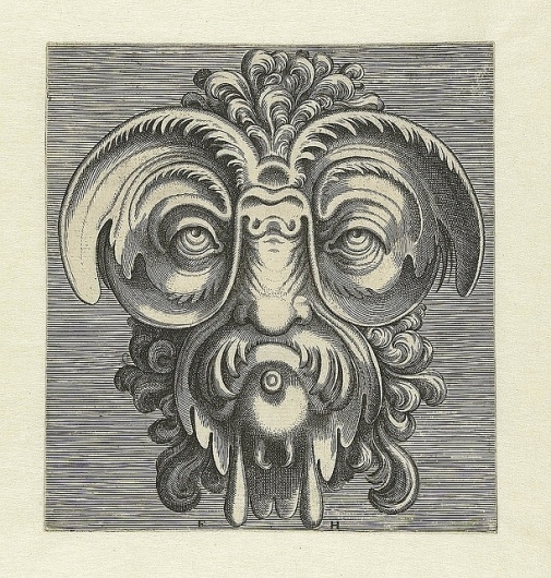 BibliOdyssey: Grotesque Mask Heads #baroque #mannerist #grotesque #engravings #heads #mask #cornelis #ornamental #floris