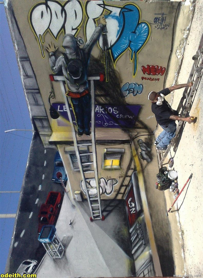 Odeith Anamorphic 3D character painting bombing ladders #graffiti #anamorphic #odeith