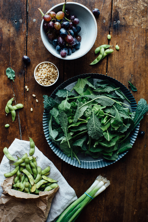 Warm Sautéed Grapes, Autumn Kale Edamame Salad w/Shiso Vinaigrette #photography #vegetables