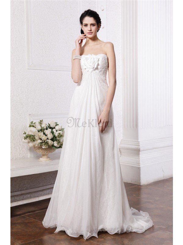 A-Line Trägerloser Ausschnitt Prinzessin Chiffon Brautkleid mit Empire Taille