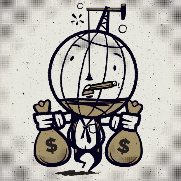Gone to the well one too many times #greed #globe #mascot #business #earth #money #oil