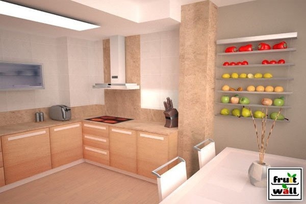 Fruit Wall is a smart and interesting concept to store your fruits and vegetables at home. #modern #storage #design #fruit #home #product #industrial #wall #style