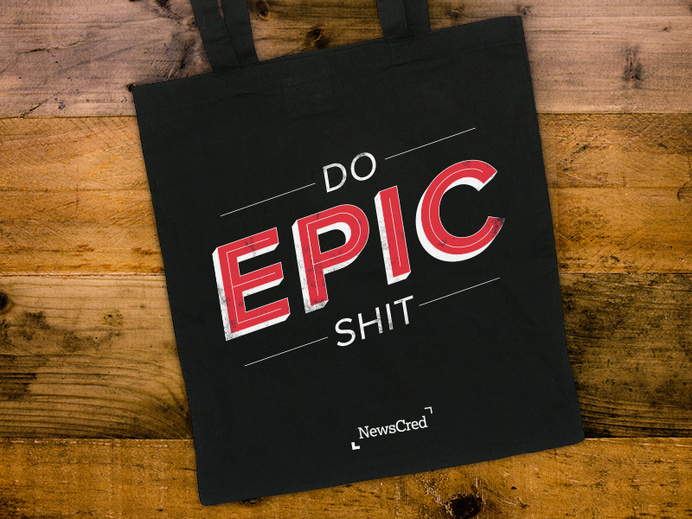 epic, tote, bag, swag, wood, table, black, red, vintage