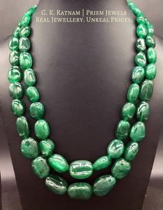 Green Beryl Tumbles 2 Line Necklace - gold diamond polki kundan meena jadau jewellery